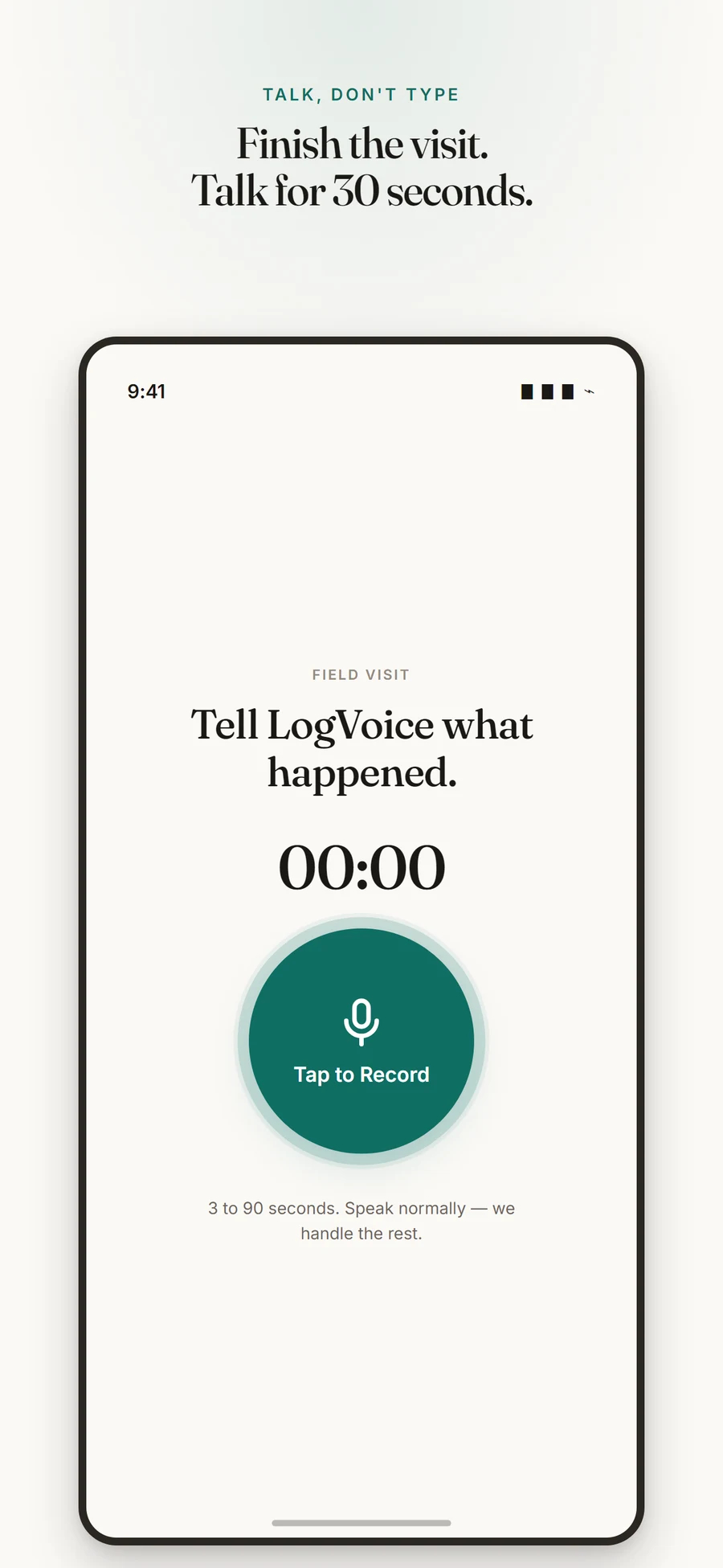 Écran d’enregistrement de LogVoice